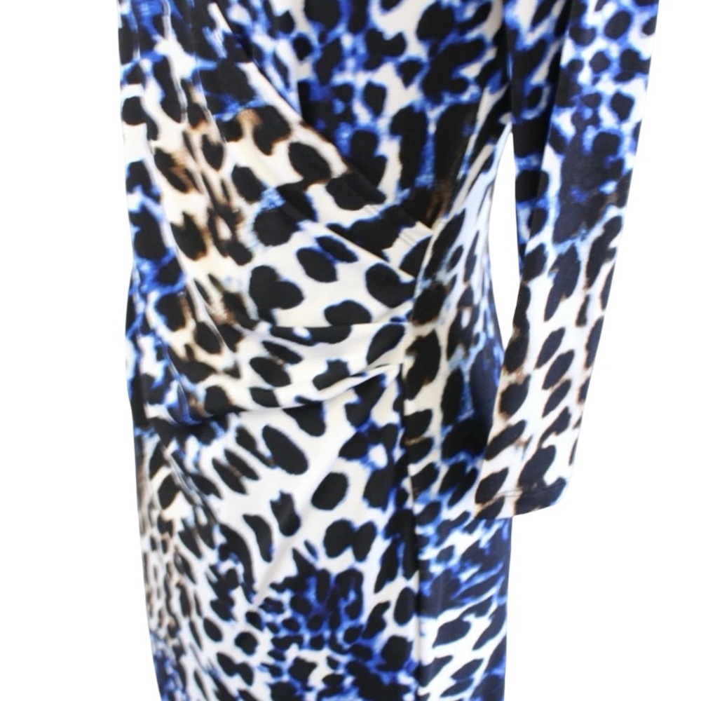 Calvin Klein Cheetah Wrap Dress Women's Large Blue Yellow Cocktail EUC - Picture 12 of 12